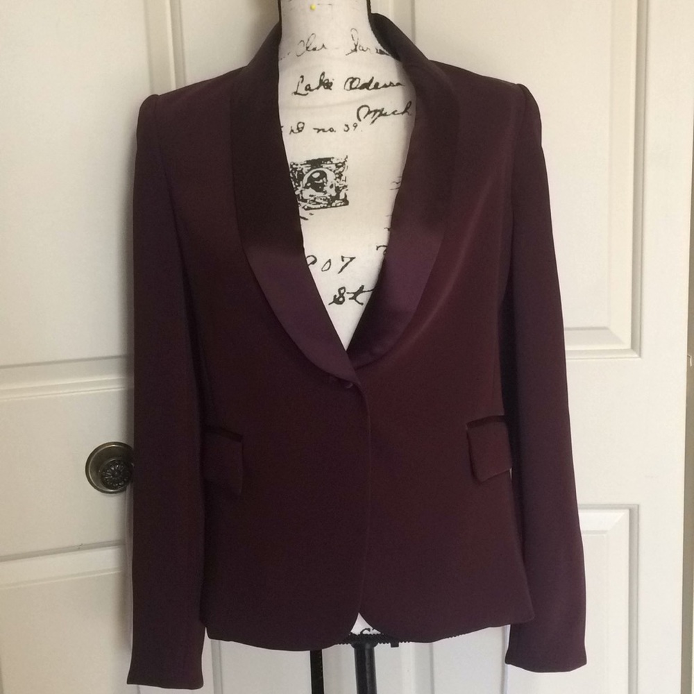 Burgundy Satin Lapel Blazer